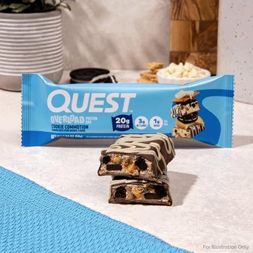 Image of Quest Nutrition Overload Protein Bars, Cookie Commotion, 20g Protein, 1g Sugar, 3g Net Carbs, Gluten Free, 12 Count