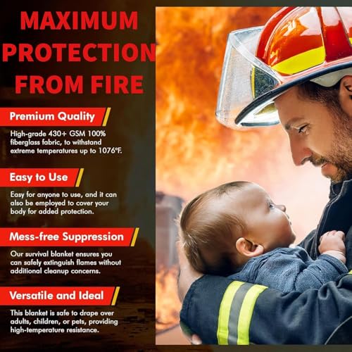 Image of Riparo Emergency Fire Blanket for Home and Kitchen - Fire Suppression Blankets for Home, Kitchen, BBQ, and Car 40 inch x 40 inch - Made from Flame Retardant Fiberglass ([8 Pack Fire Blanket])