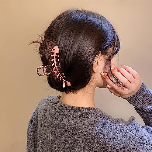 Pinza para cabello con diseño de hueso de pescado en metal color oro rosa para mujeres y niñas, elegante y con fuerte sujeción, 1 pieza miniatura 4