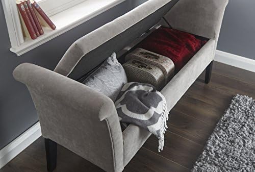 Home Source -Grey Window Storage Seat Blanket Box Luxury Buttoned Chenille Fabric Hinged Lid