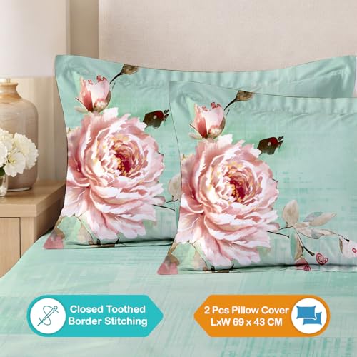 Image of Cloth Fusion Glace Cotton Elastic Fitted Bedsheet Queen Size for Double Bed with 2 Pillow Covers (78X60 inches, Rose Lagoon