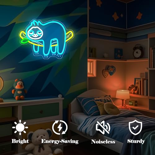 Image of Sloth Neon Sign Cute Sloth Neon Lights for Bedroom Dimmable USB Led Sign Light Up Sign Sloth Gifts for Kids Girls Boys Sloth Birthday Decorations