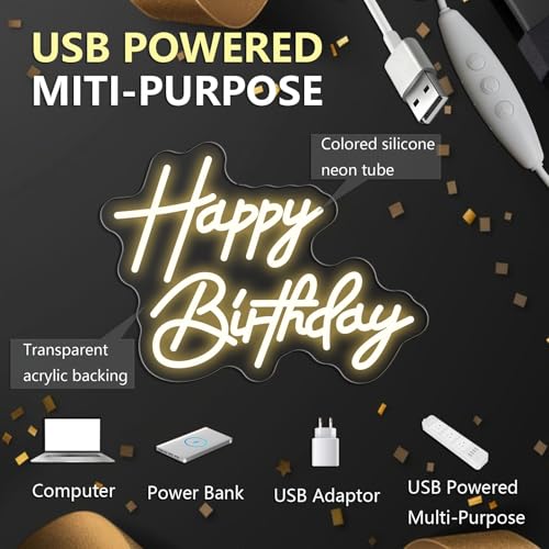 Image of Happy Birthday Neon Sign For Birthday Party16.5 inch*10.5 inch Neon Happy Birthday Led Neon Light For Party Backdrop Wall Decor With Dimmable Switch Birthday Light Up Sign Birthday Gift