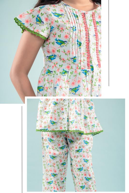 Image of Tweeny Mini Girls Kids Pure Cotton Nightsuit | Nightwear | Sleepwear | Nightdress with Pajama and Halfsleeve Top Cute Butterfly Printed with Eye Mask
