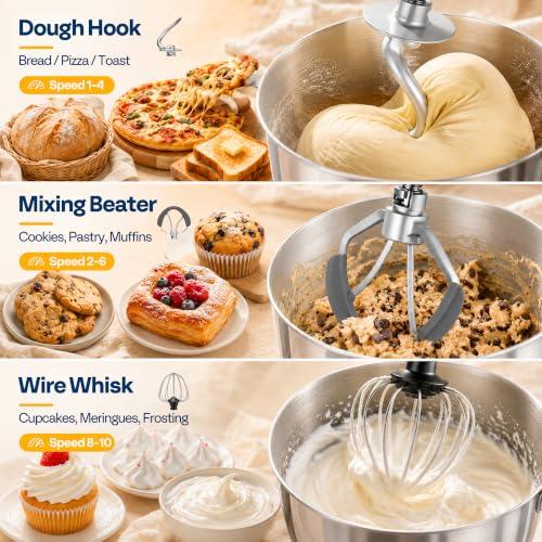 VIVOHOME Stand Mixer, 6-Quart Tilt-Head Kitchen Mixer with Bowl, Red - Image 5
