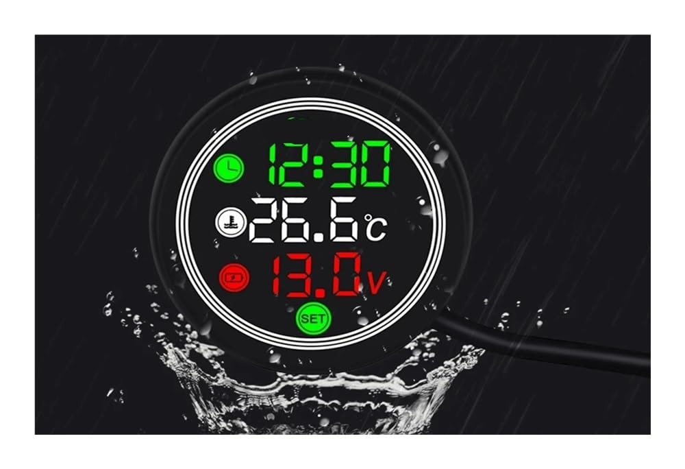 Tachimetro Moto Termometro per moto 9-24V Display digitale elettronico 4 in 1 Misuratore della temperatura dell'acqua Voltmetro Indicatore Allarme di bassa tensione