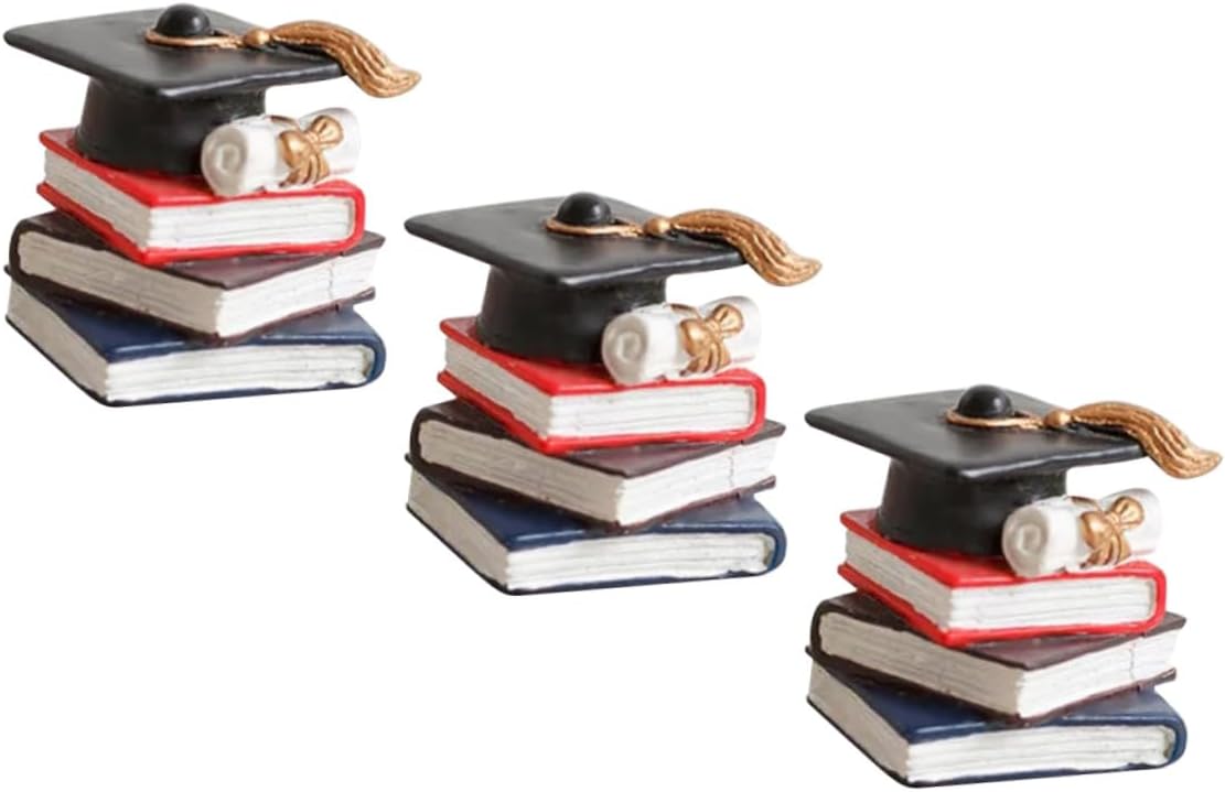 Generic 3pcs Graduation Cake Toppers Set, Doctor Cap and Book Non-edible Decorations for 2024 Grad Party Supplies, Decorative Cupcake Picks for Graduation Celebration