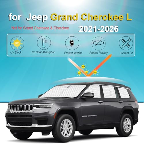 Image of KMF 8pcs Thicken Sun Shades for Jeep Grand Cherokee L(Three-Row) 2021-2026 Accessories (NOT for Grand Cherokee&Cherokee),Full Car Window Covers for Windshield Side Rear, UV Block and Blackout Camping