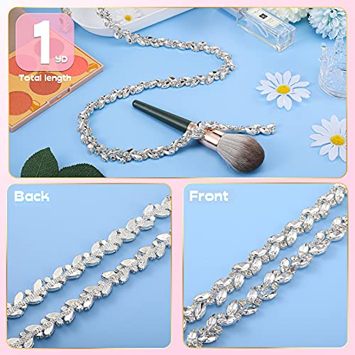 1 Yard Shiny Rhinestone Chain Trim Applique, Bling Crystal Sewing Trim Crafts Bridal Costume Embellishment Chain Trim Sparky Jewelry Diy For Necklace Bags Wedding Parties (White) #TOP2