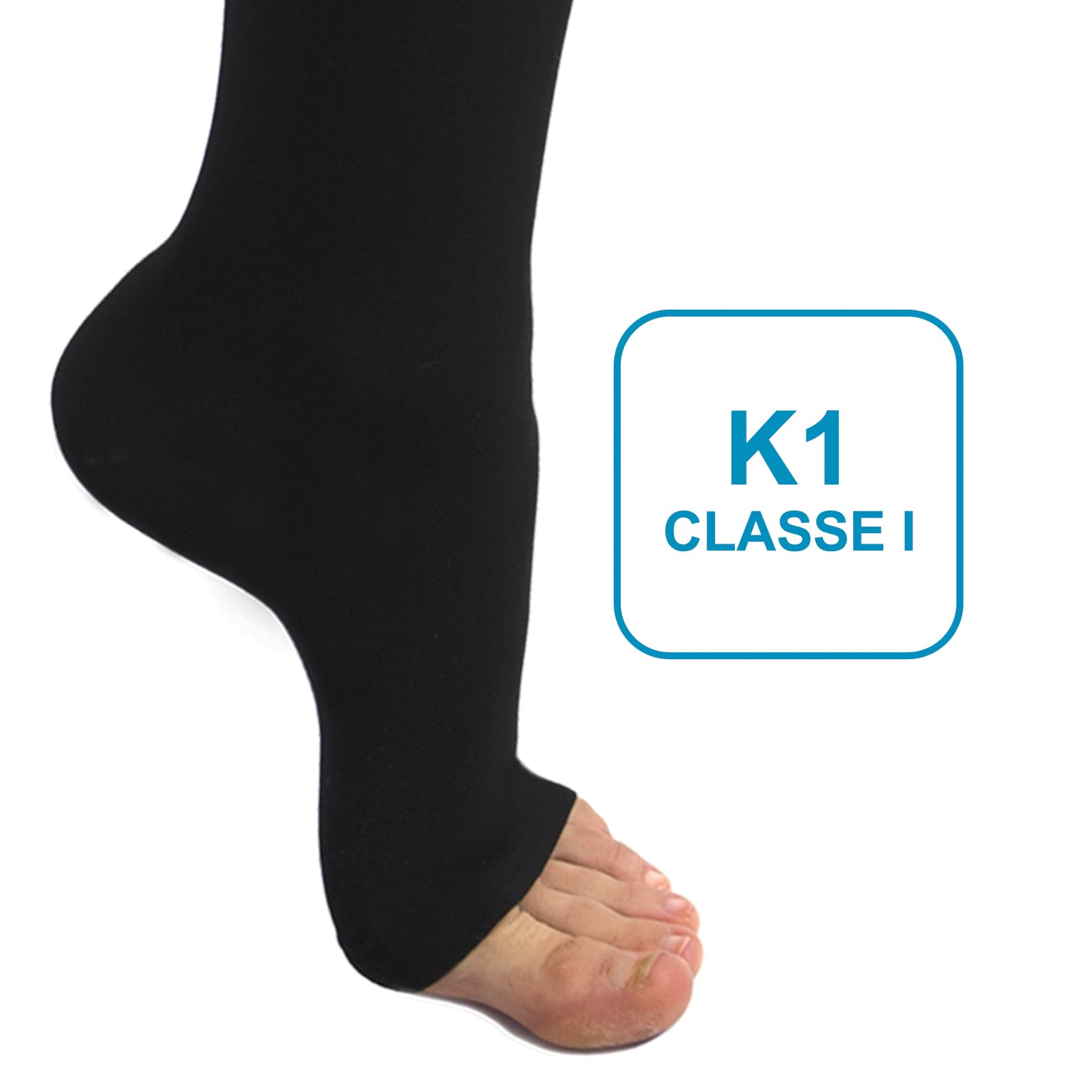 Beman 409A - Collant Medicali K1 Classe 1, Compressione Graduata 15-21 mmHg, Punta Aperta Unisex, Tallone Rinforzato e Cuciture Piatte, Elastici Resistenti