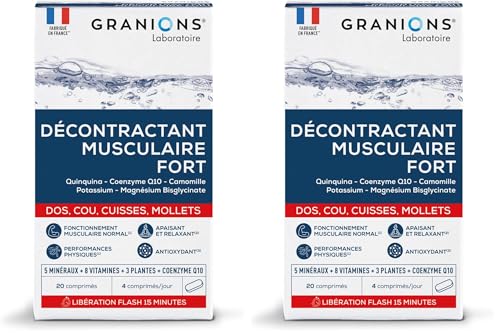 GRANIONS Décontractant Musculaire Fort | Apaise les contractures du dos, cou, cuisses, mollets I Douleurs Intenses | 5 minéraux, 8 vitamines, 3 plantes |...