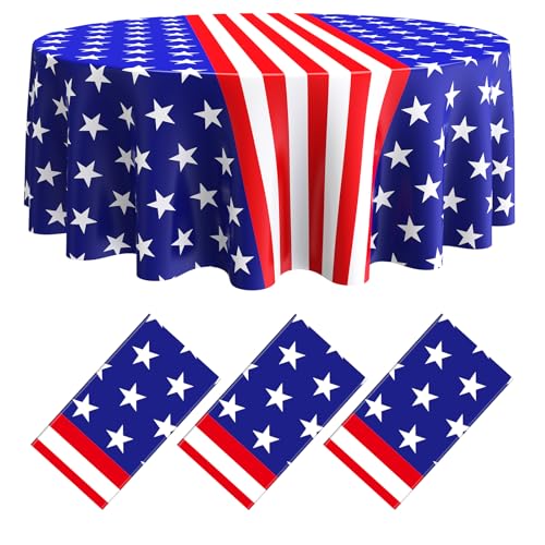 Image of Oudain 3 Pcs 4th of July Decoration Tablecloths 84 Inch Plastic 250th Anniversary Patriotic Tablecloth American Flag Red White Blue Disposable Tablecover for Memorial Day Party Supplies (Star)