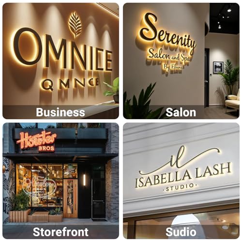 Image of Custom Led Business Backlit Signage, Customizable 3d Laser Cut Metal Business Logo Sign For Wall, Personalized Illuminated Backlit Reverse Channel Sign For Company Office Salon Storefront Studio Cafe