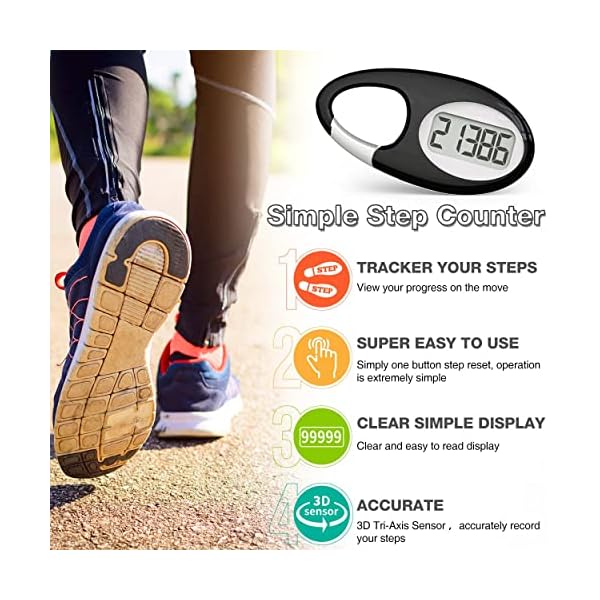Simple 3D Step Counter, Walking Pedometer, Steps Tracker with Neck Lanyard/Carabiner for Men Women Teens Adults Seniors - Image 2