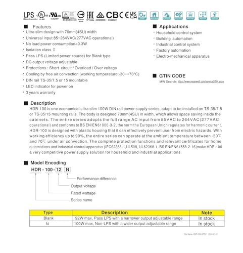 Alimentation HDR-100-24 boitier modulaire pour automatisation de batiment industriel - 4