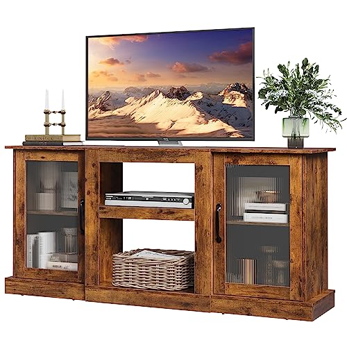 WLIVE Retro TV Stand for 65 inch TV, TV Console Cabinet with Storage, Open Shelves Entertainment Center for Living Room and Bedroom, Rustic Brown