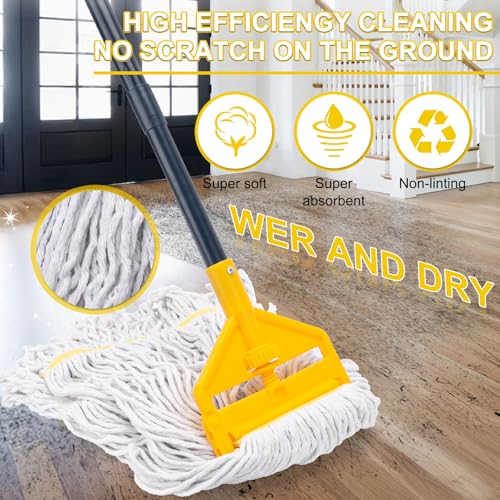 Image of KeFanta 2 Pack Commercial Mop Heavy Duty Industrial Mops,60 inch Long Handle with Looped-End String Cotton Wet Mop Head Replacement for House,Kitchen,Laminate,Tile,Vinyl,Hardwood Floor Cleaning