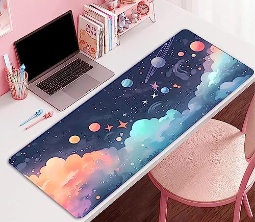 Image of Cosmos Desk Mat Mouse Pad,Anime-Inspired Space Scene Mousepad, Cute Aesthetic Stars and Planets,Large Galaxy Mouse Pad,Cute Desk Mat for Home Work Ofiice(27.5X11.8 in)
