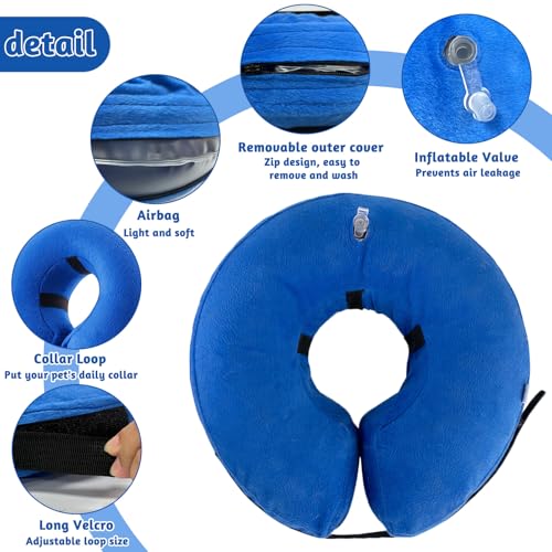 XIMEY Schutzkragen Hund, Halskrause Katze, Halskrausen Hunde, Aufblasbare Halskrause Hund, den Postoperativen Schutz von Kopf, Brust und Bauch (Blau, M)
