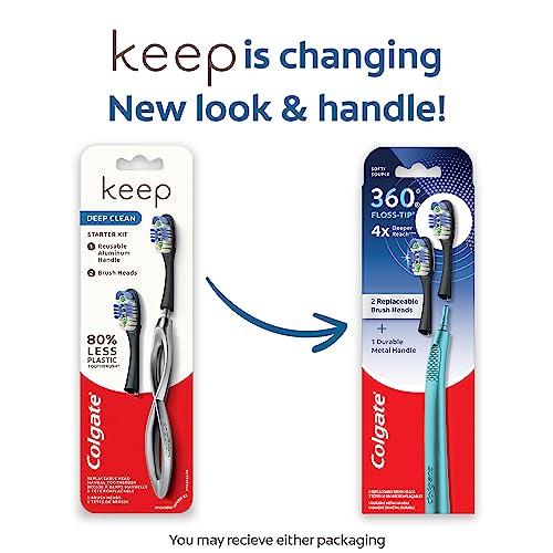 Colgate 360 Floss Tip Replaceable Head Toothbrush Starter Kit, 2 Brush Heads and Metal Handle - image 2