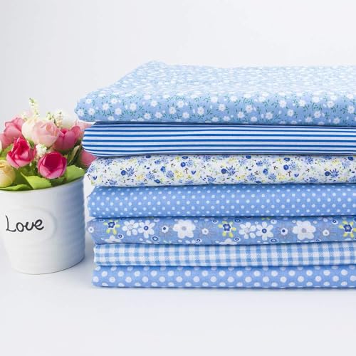 Image of 9.8 inch*9.8 inch(25cm*25cm) Cotton Fabric DIY Making Supplies Quilting Patchwork Fabric Fat Quarter Bundles DIY for Quilting Cotton Patchwork Cushions (Blue, 9.8 inch x 9.8 inch)
