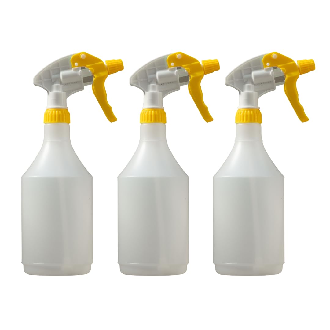 Avern Large 750ml Spray Bottles Plastic (3 Pack) Yellow For Cleaning Solutions Gardening & Home Use, Plant, Water, Durable Trigger Sprayer, Refillable Mist Spray Bottle Heavy Duty Large 750ML