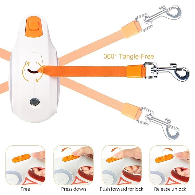 Image of Retractable Dog Leash with LED Flashlight, Heavy Duty Automatic Extendable Pet Leash for Small & Medium Dogs, One Button Brake & Lock, Anti-Slip Handle, 3Meter Tangle-Free Walking Lead