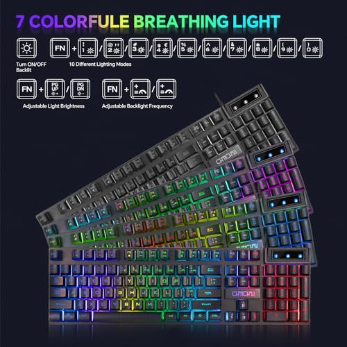 Gaming Keyboard Mouse Mousepad and Headset with mic Combo All in One USB Wired RGB Backlit Rainbow Side Button Gamer Bundle Set Compatible with PC Windows Xbox one PS4 PS5(Black)