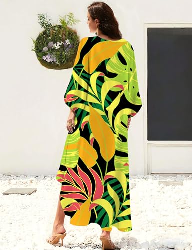 Image of MAKABO Kaftan Dresses for Women, V Neck Moo Moos Colorful Print Cover Ups Caftan Beach Dresses for Swimwear