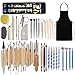 Kit d'outils Poterie, Outils Argile Polymère Céramique Sculpture Kit, Modelage Poterie d'argile Sculpture avec Rangement, Tablier pour Peinture sur Roche, Modeler, Gaufrage, Nail Art DIY (52 Pack)