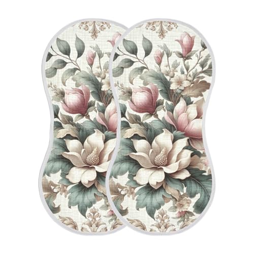 Muslin Burp Cloth for Baby 4PCS Retro Magnolia Flowers Super Absorbent Burping Cloths, Bibs for Newborn Boys Girls2