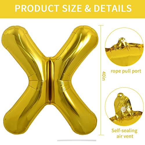 Image of TONIFUL 40 Inch Large Gold Letter X Balloons - Helium Filled Foil Mylar Big Balloons for 2026 New Year Eve Graduation Wedding Baby Shower Birthday Party & Anniversary Decorations