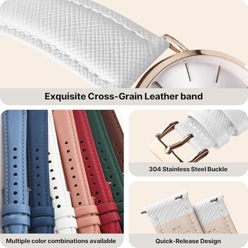 Image of Fullmosa Cross Leather Replacement Watch Strap 20mm Compatible for Samsung Galaxy Watch 5 40mm 44mm /Pro 45mm /Watch 4 40mm 44mm /Classic 46mm 42mm(2021) - White
