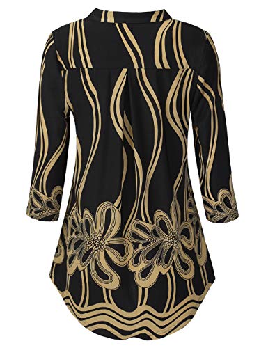 BAISHENGGT Womens 3/4 Sleeve Floral Printed Notch V Neck Blouses Tunics Tops2