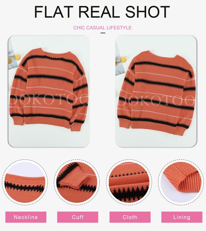 Image of Dokotoo Womens Color Block Sweaters Long Sleeve Pullover Knit Tops | Winter,Cable Knit,Casual,Loose,Striped,Soft,Warm