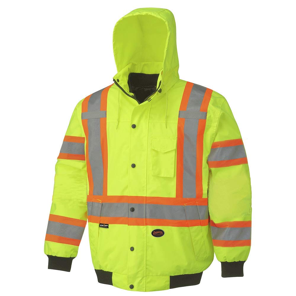 Chеареѕt 🛒 Pioneer High Visibility, 300D Waterproof 6-in-1 Bomber Jacket with Detachable Snap Hood, Reflective Tape, Yellow/Green, L, V1120360U-L Frее Shірріng оƒƒеr Pioneer High Visibility, 300D Waterproof 6-in-1 Bomber Jacket with Detachable Snap Hood, Reflective Tape, Yellow/Green, L, V1120360U-L