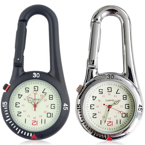 GAOUTO 2 pièces mousqueton, montre de poche avec mousqueton, mousqueton étanche, tube sœur, analogique lumineux, montre à quartz, mousqueton pour cycliste,...