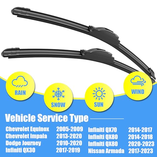 Image of Gavimnal 24 inch+19 inch Silicone Wiper Blades Replacement For Chevrolet Equinox 2005-2009,Impala 2013-2020,All-Season Front Windshield Wiper Blades(Set of 2)