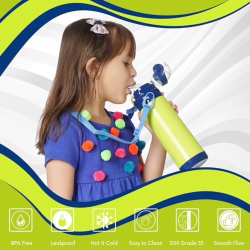 Image of CRYA Kidster Sipper 500ml Stainless Steel Water Bottle for Hot and Cold Beverages for Upto 24 Hours, BPA Free and Leakproof Thermosteel Double Walled Insulated Vacuum Thermos Flask (Neon Green)