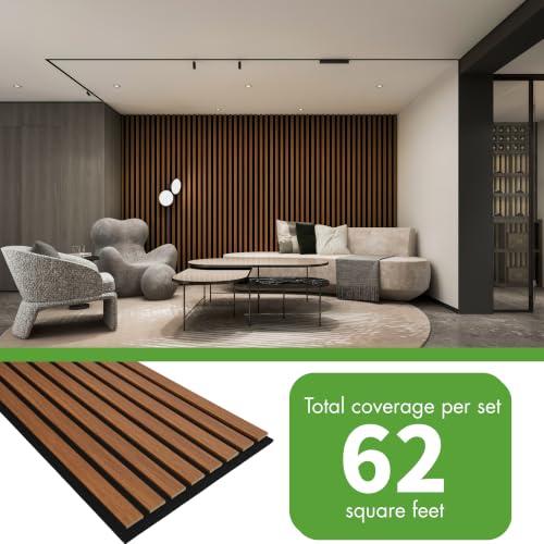 Image of Art3d 12 inch x 93 inch Acoustic Wood Slat Wall Panel, 8 pcs, 62 sq.ft, Walnut