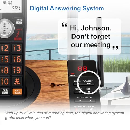 Image of AT&T CL82267 DECT 6.0 2-Handset Cordless Phone for Home with Answering Machine, Call Blocking, Caller ID Announcer, Intercom and Long Range, Black & Wood Grain Finish