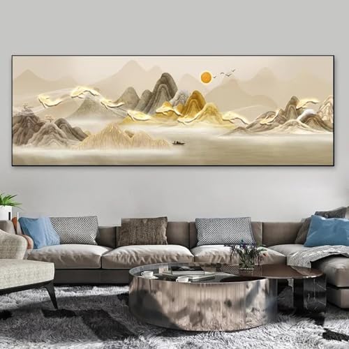 Impression sur toile Feng Shui de paysage chinois traditionnel rétro 55x110cm