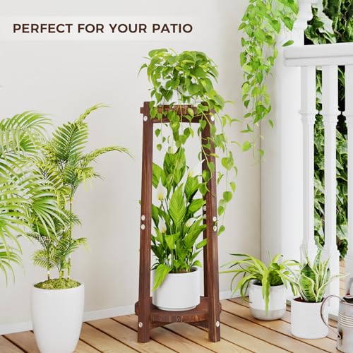 Bamworld WOOD-PST-03 Tall Plant Stand Indoor Wood Plant Shelf Corner Flower Stand 2 Tier Plant Holder thumb #6