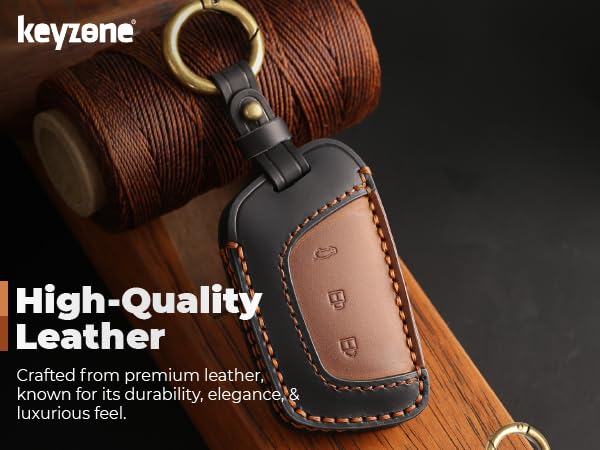Image of keyzone dual leather key cover for MG Hector 3 button smart key