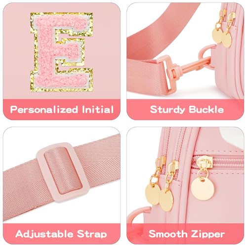Image of Initial Sling Bag Crossbody Purse for Kids Girls Age 3-8 | Personalized Initial Gift, Soft Vegan Leather, Adjustable Strap & 3 Pockets for Kids Girls 3-8, Pink E