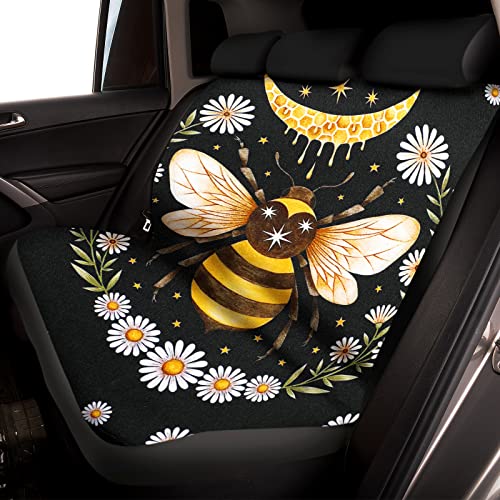 Yexiya 15 Pcs Moon And Star Car Seat Covers Full Set For Women Men Bee Daisy Leopard Print Car Accessories Set Steering Wheel Cover Armrest Pad Cover Seat Belt Pads Wrist Keychain (Bee, Daisy) #TOP3