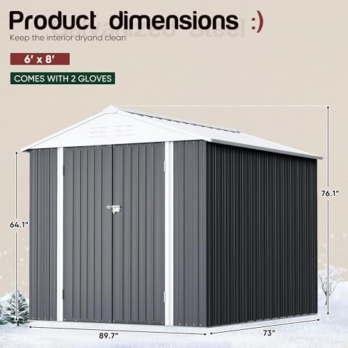 Image of GUNJI 6 x 4 FT Shed Outdoor Storage Shed Metal Garden Shed with Lockable Door Outside Waterproof Tool Shed for Backyard, Patio, Lawn (Gray)
