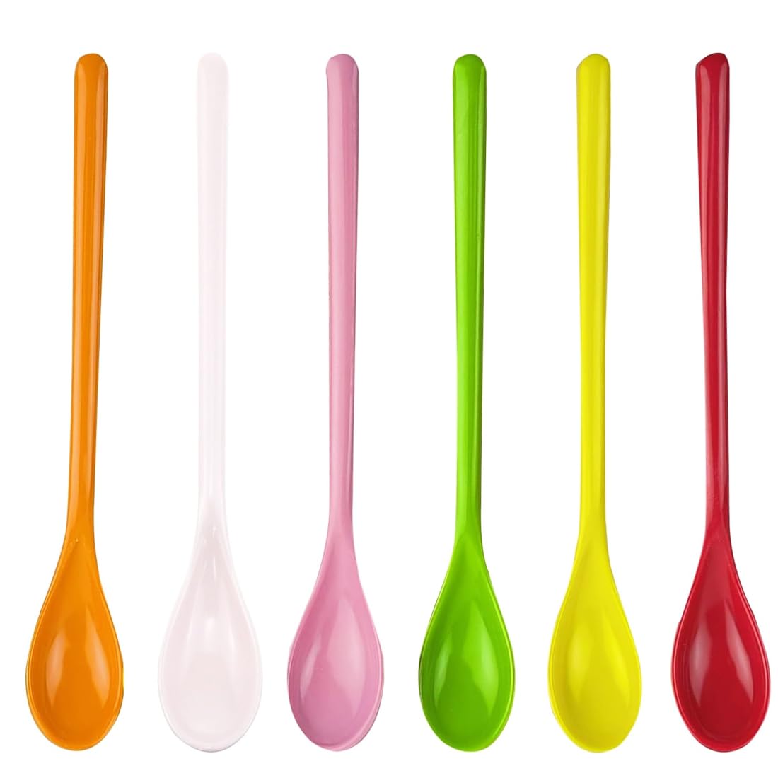 Cuillères Longues En Plastique Reutilisables - Lot De 6 - Couleurs Vives - Pour Café, Thé, Cocktails, Yaourt - 8