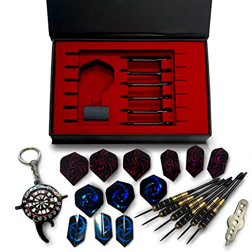 N1Fit Professional Steel Tip Darts Set - 6 x 22g Brass Barrels with 12 Flights Standard/Slim, Dart Set 12 Aluminum Shafts 35/48mm, 12 O-Rings, Dart Tool, Dart Sharpener and Case