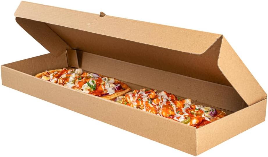 Restaurantware Eco Pie 24 x 12 x 2 Inch Flatbread Takeaway Boxes 50 Sturdy Corrugated Pizza Boxes - E-Flute Design Tab-lock System Kraft Paper Pizza Boxes Disposable For Flatbreads